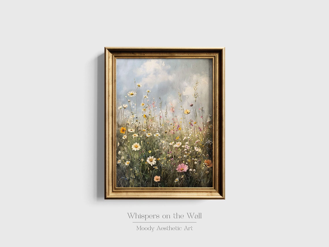 Summer Wildflower Field With Daisies And Cosmos Under Pale Sky Poster - Image 2