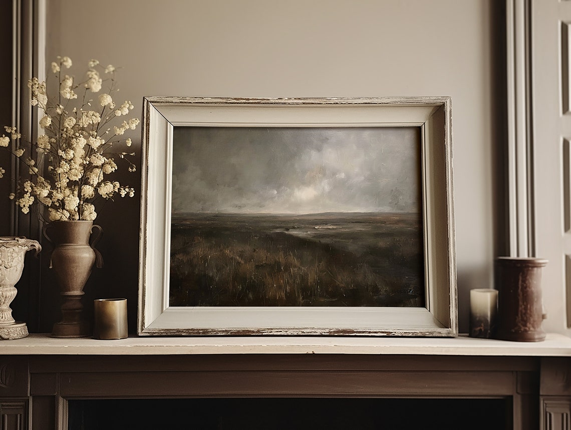 Dark Stormy Grassland Plains Moody Landscape Painting Poster - Image 3
