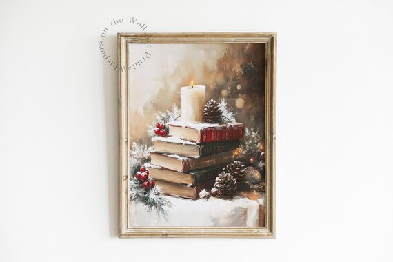 Christmas Wall Art Nostalgic Book Still Life Art Light Academia Decor Moody Winter Print Bookish Art