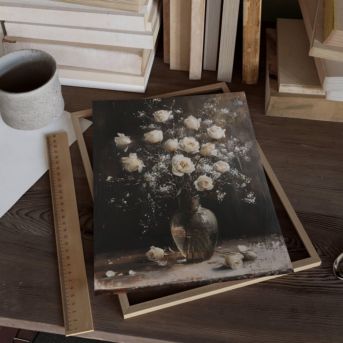 Winter Rose Vase Art Print, Dark Floral Decor - Image 3