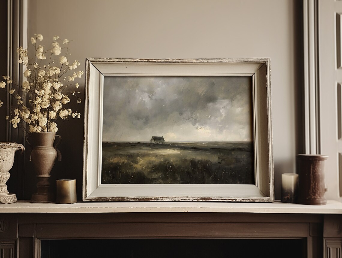 Cottage Landscape Painting Moody Wall Art Dark Academia Decor Living Room Art Nature Wall Art Dark Art Print Vintage Art - Image 2