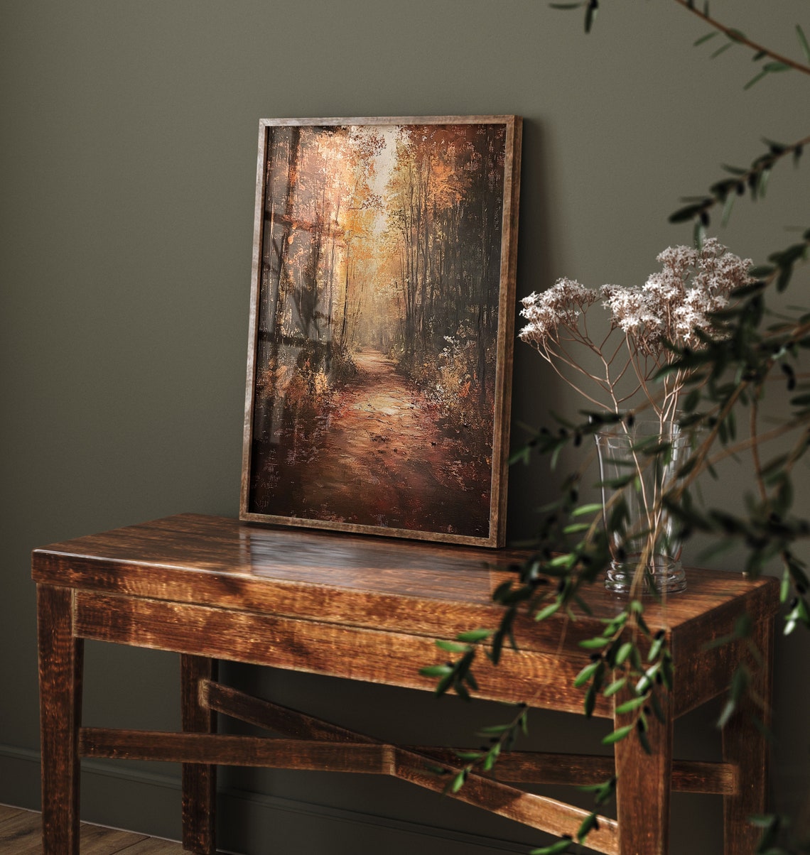 Golden Autumn Forest Path Warm Vintage Fall Landscape Oil Poster - Image 4