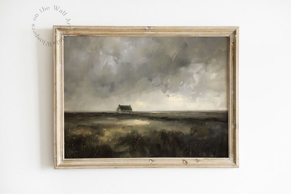 Cottage Landscape Painting Moody Wall Art Dark Academia Decor Living Room Art Nature Wall Art Dark Art Print Vintage Art