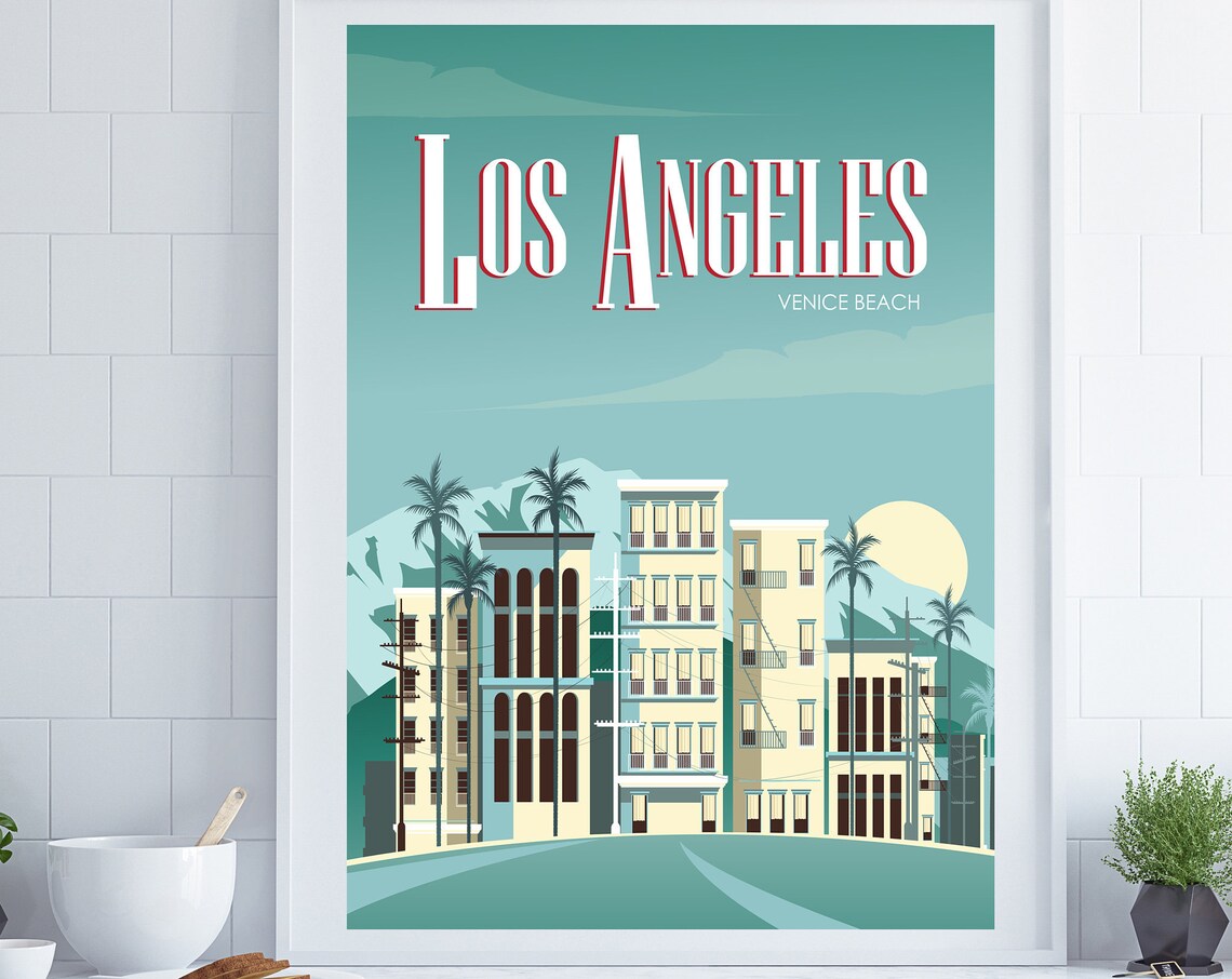 Los Angeles Venice Beach Art Deco Buildings Travel Poster Art