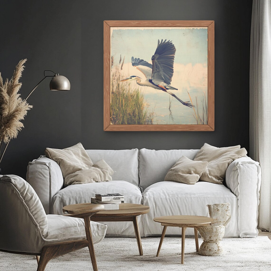 Vintage Blue Heron, Whimsical Art Nouveau Wall Art - Image 5