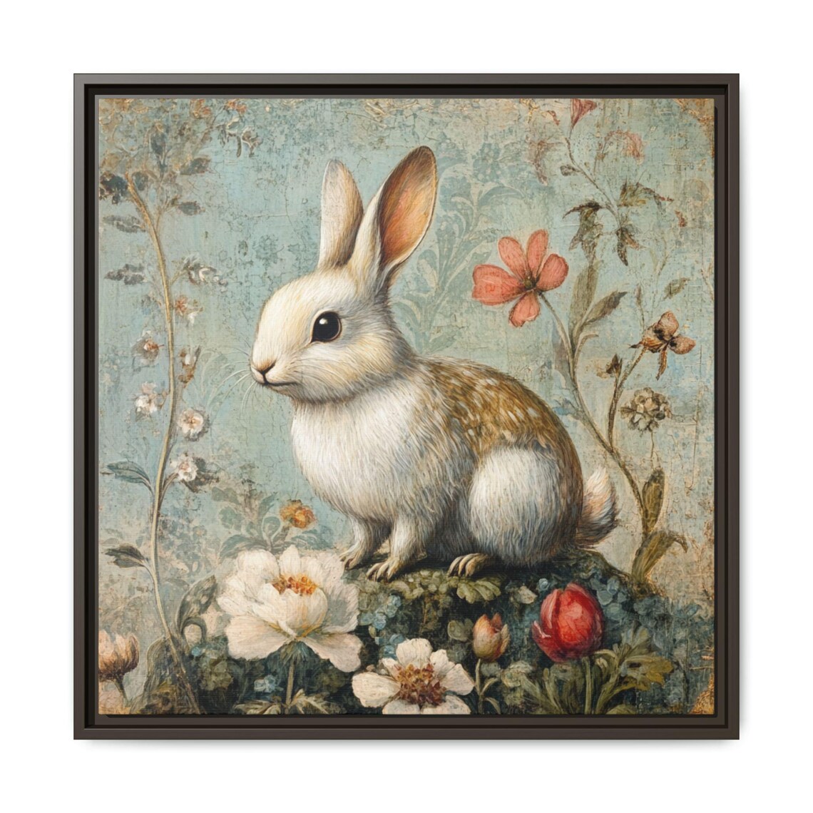 Cute Bunny Vintage Floral Whimsical Nursery Decor - Image 2