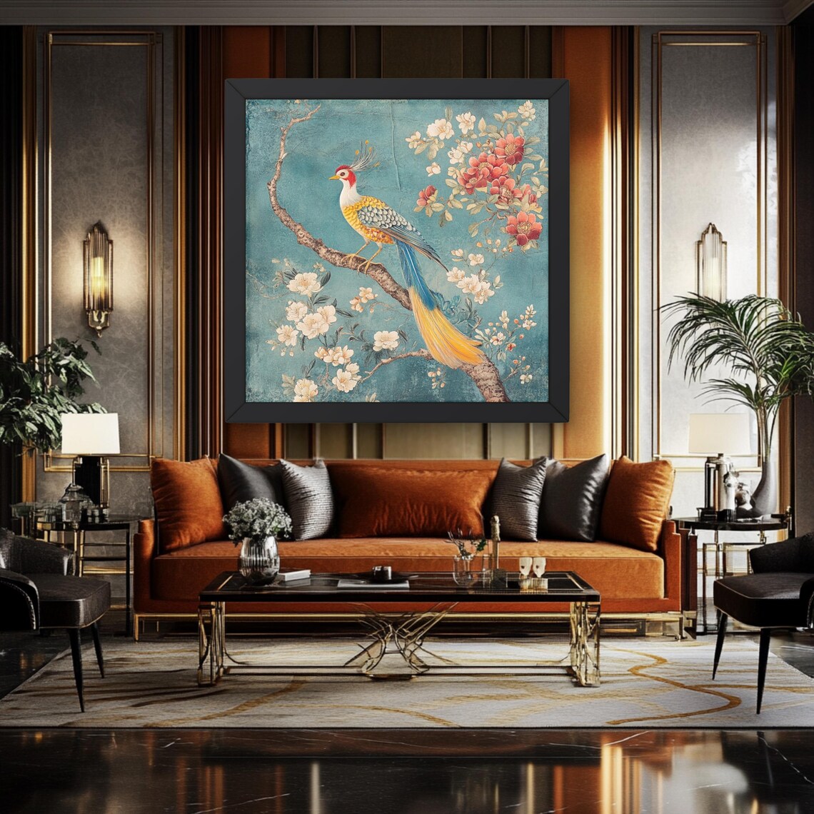 Asian Bird Art Print, Chinoiserie Japandi Decor