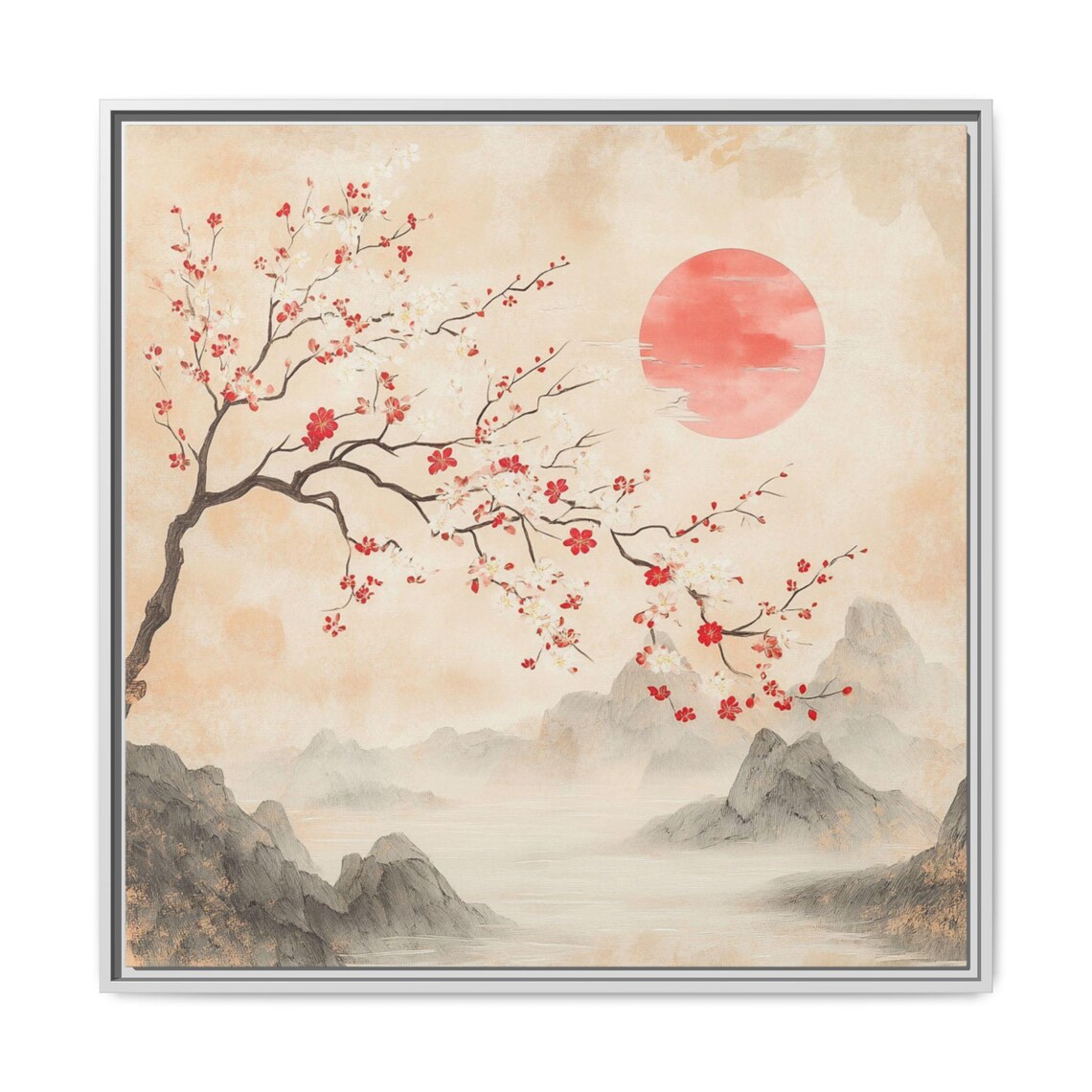 Serene Pink Landscape Japandi Art, Romantic Decor - Image 5