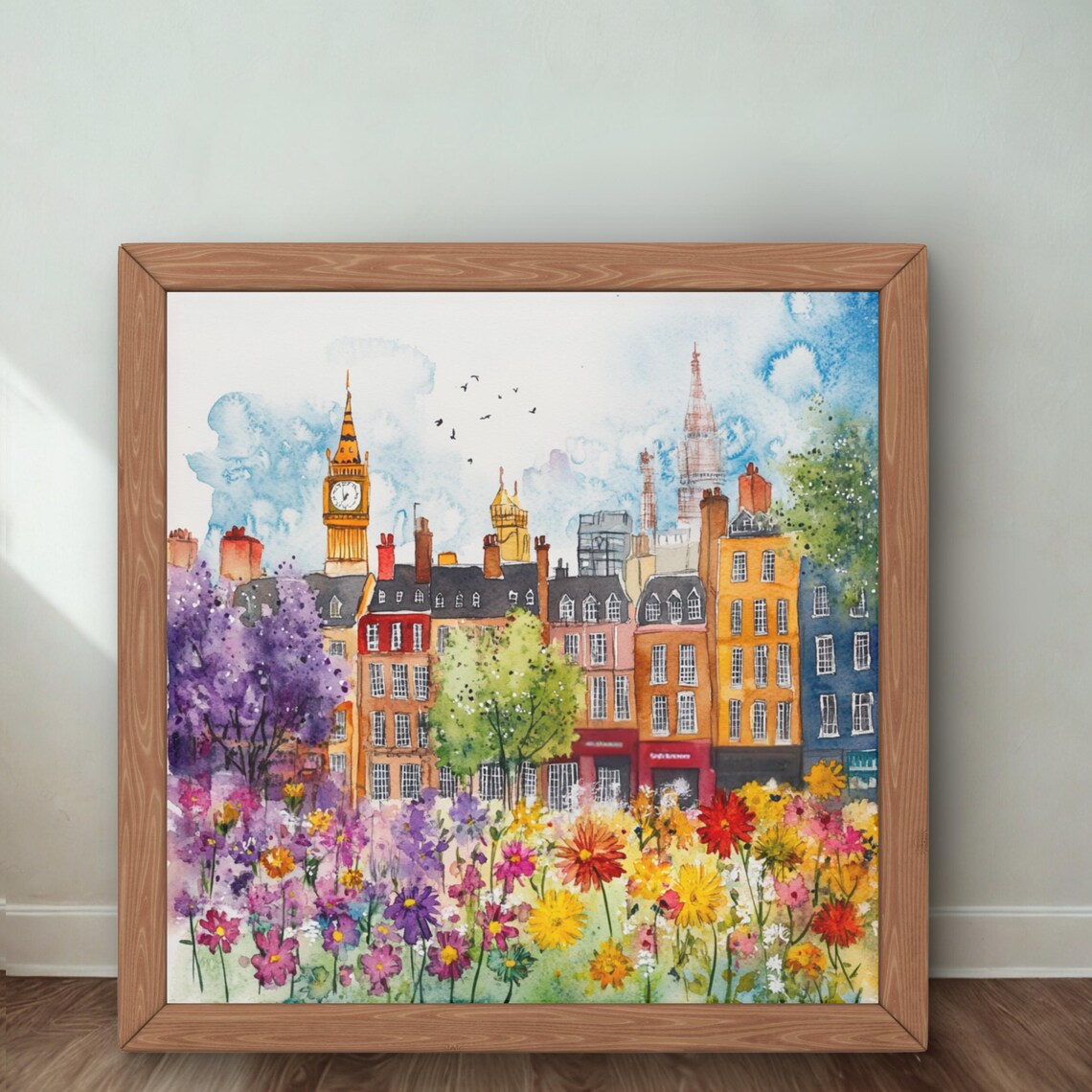 London Cityscape Watercolor Abstract, Travel Poster