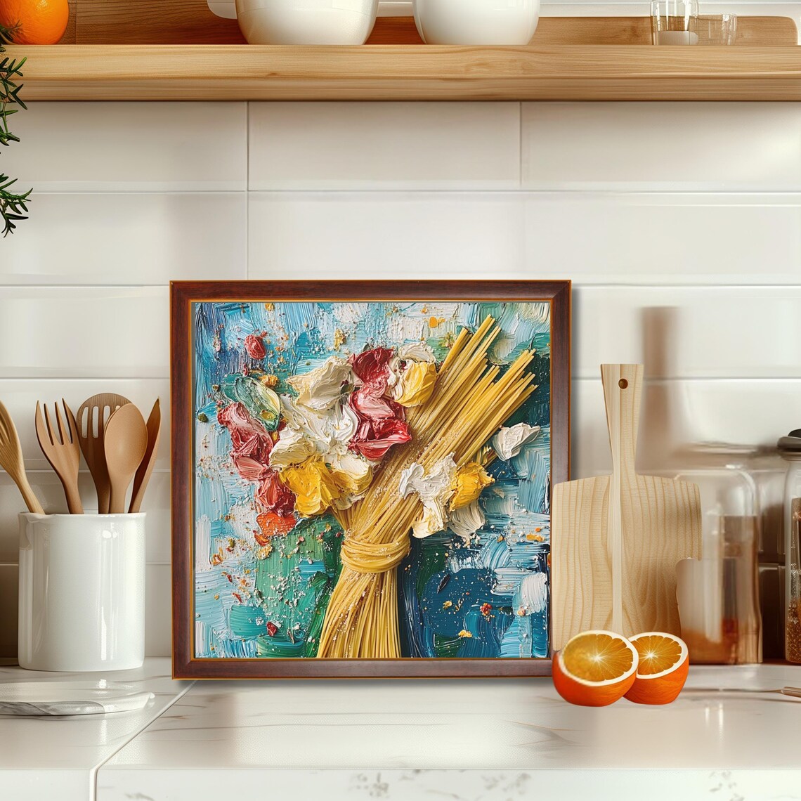 Spaghetti Pasta Bouquet Impasto Oil Painting Italian Kitchen Art Poster