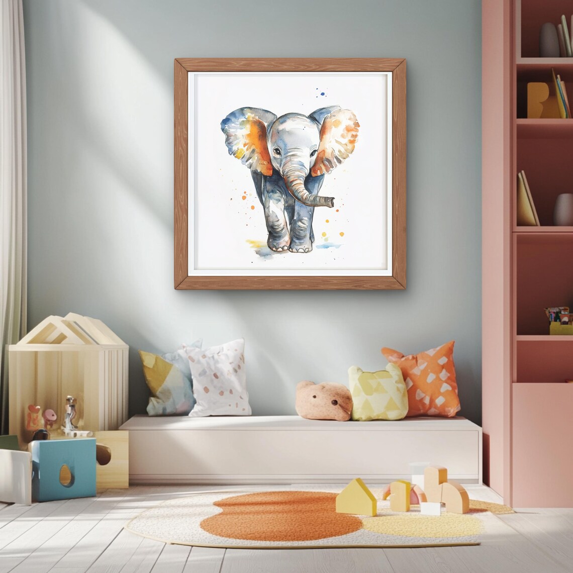 Elephant Watercolor Animal Print, Nursery Decor