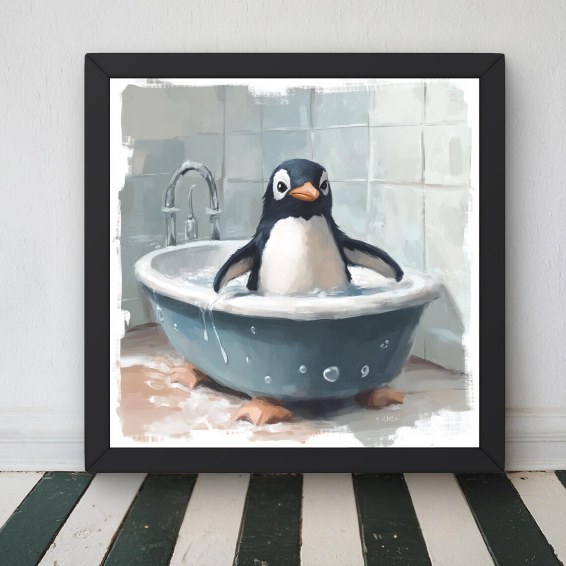 Vintage Penguin Bathroom Art Print, Fun Animal Decor