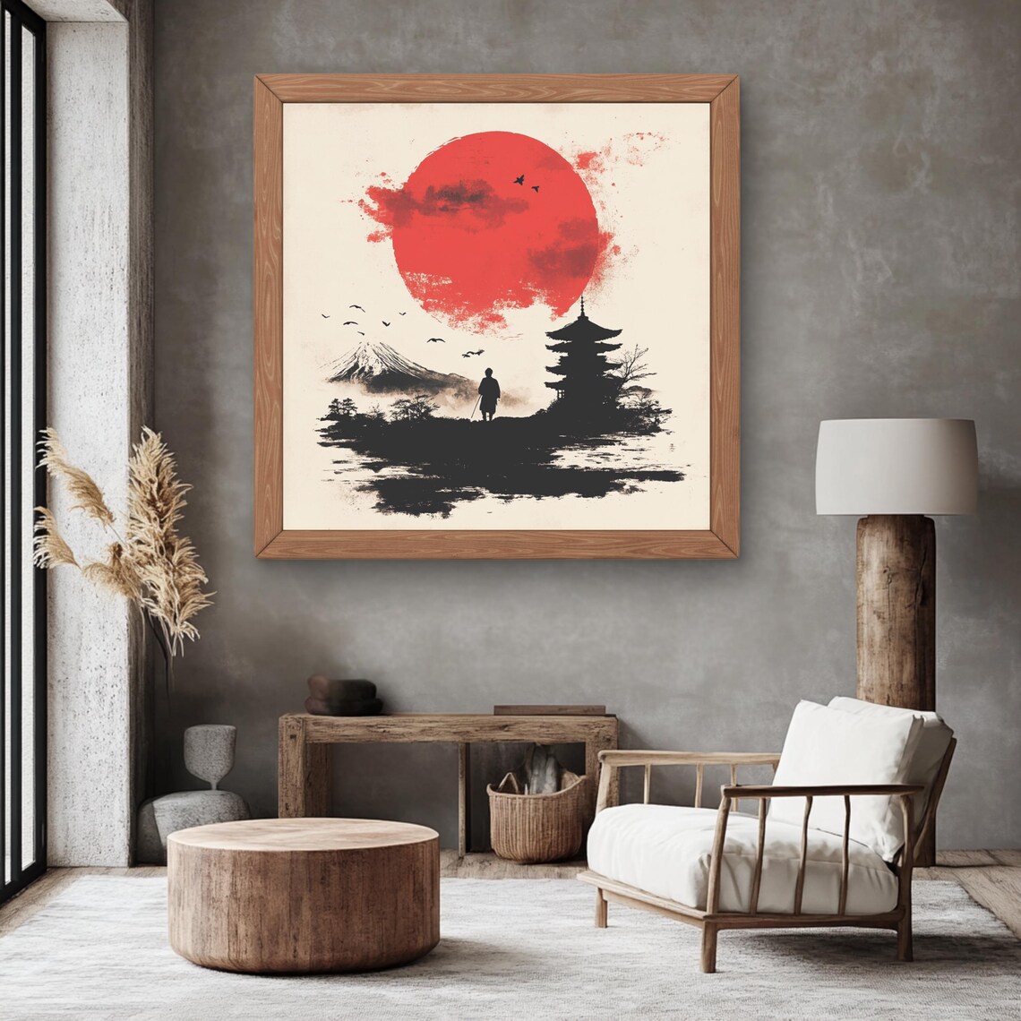Asian Sun Chinoiserie Wall Decor, Japandi Home Art