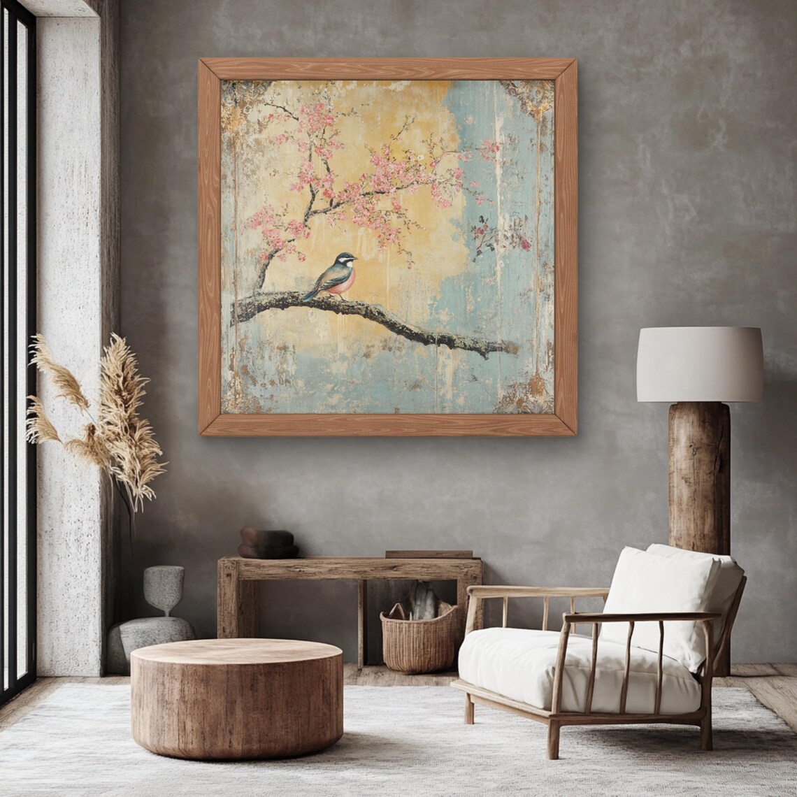Asian Bird Art Print, Chinoiserie Japandi Decor