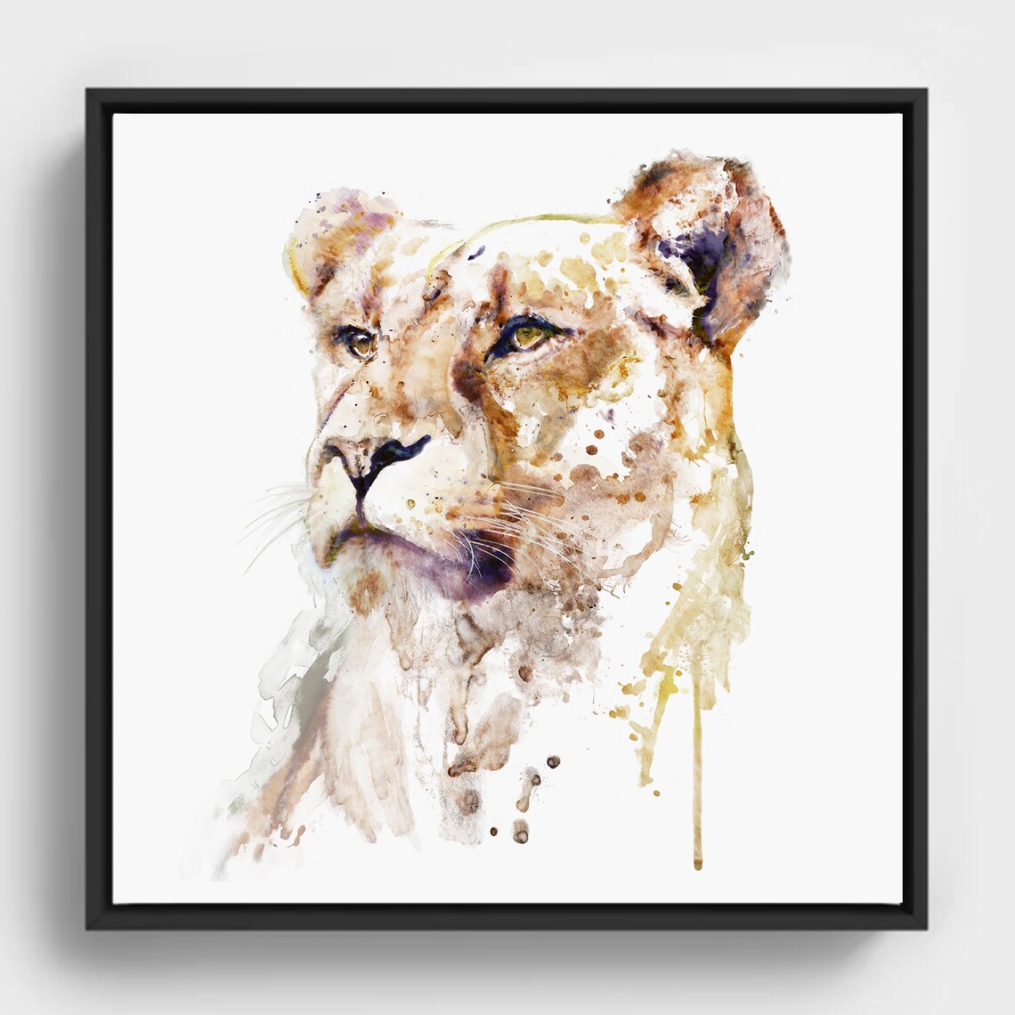 Majestic Lioness Watercolor Portrait Soft Sandy Safari Elegant Poster