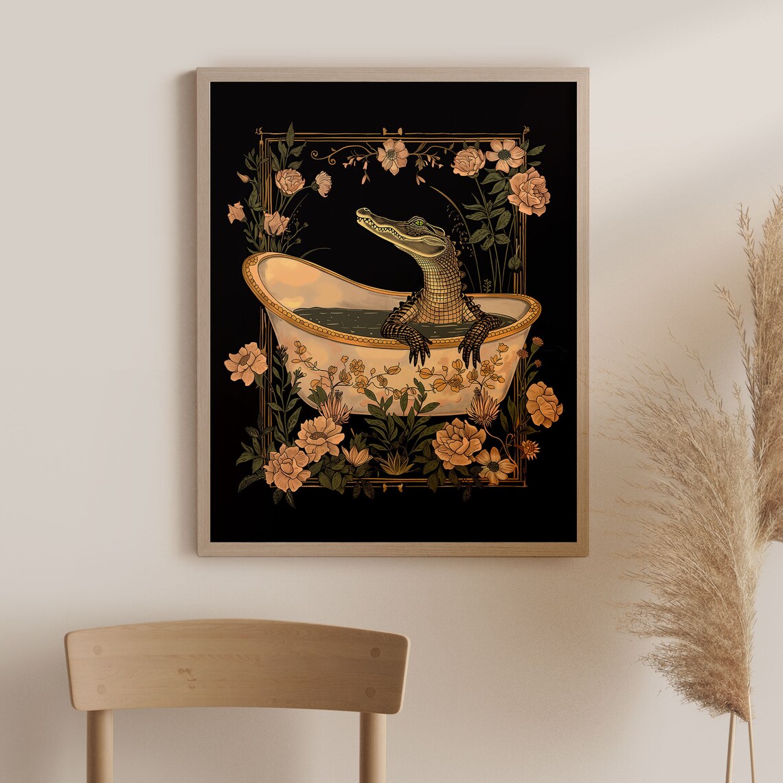 Art Nouveau Crocodile Bath Fine Art Print - Image 2