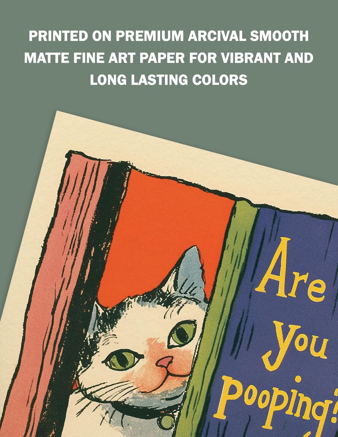 Retro Cat Bathroom Art Print, Funny Whimsical Decor - Image 3