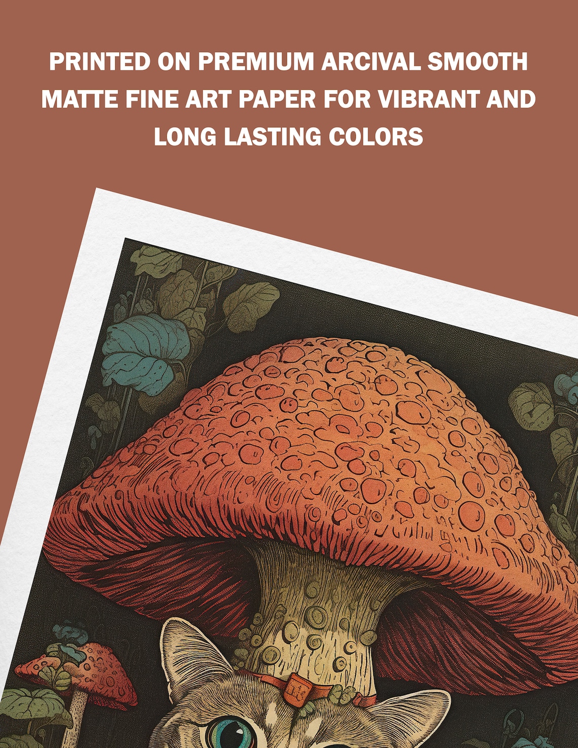 Louis Wain-Inspired Mushroom Cat Art Print, Vintage - Image 2