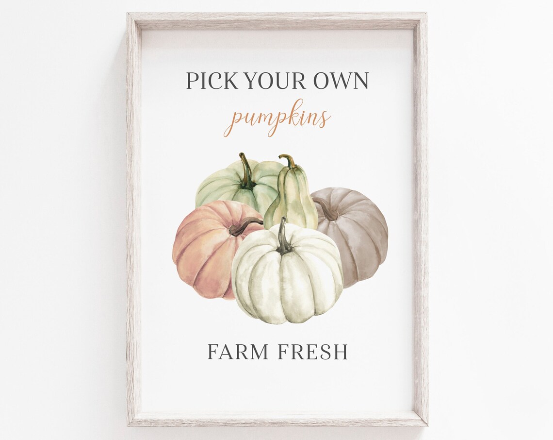 Pick Your Own Pumpkins Watercolor Autumn Farmhouse Harvest Poster