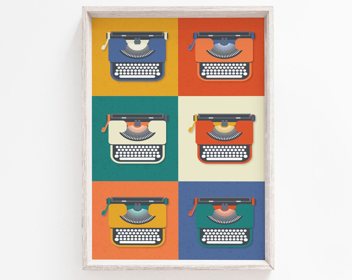 Mid Century Modern Typewriter Wall Art Print Poster