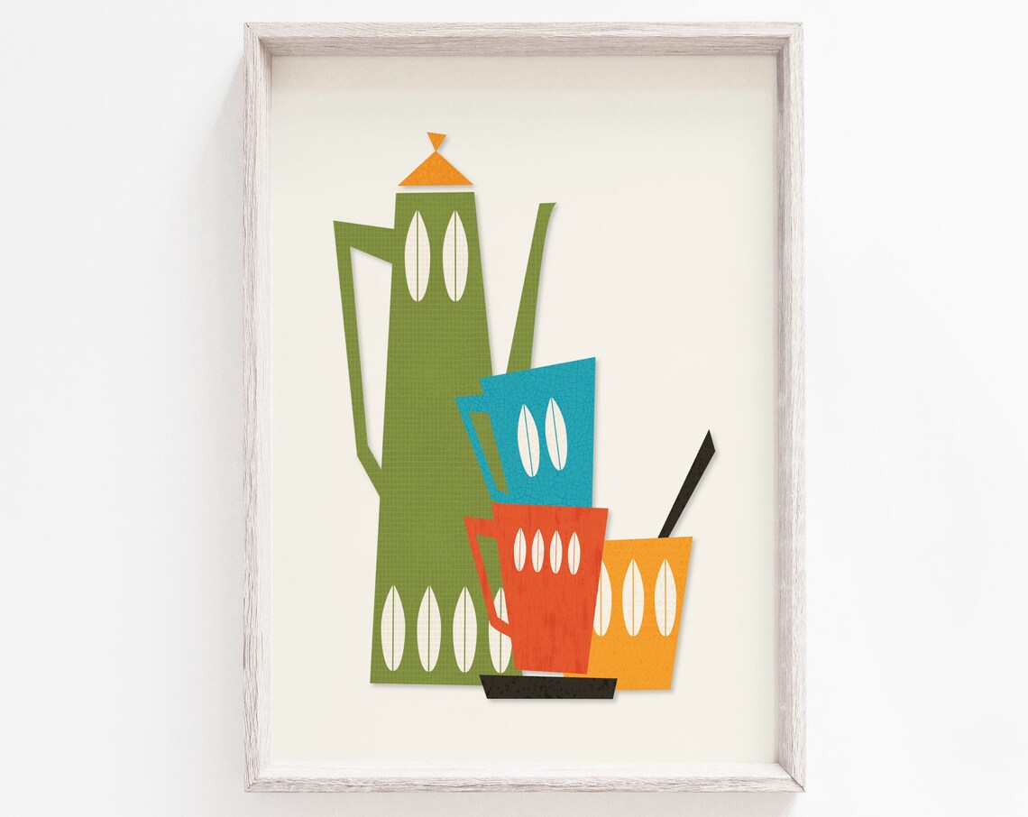 Mid Century Modern Teapot Kitchen Wall Art Print
