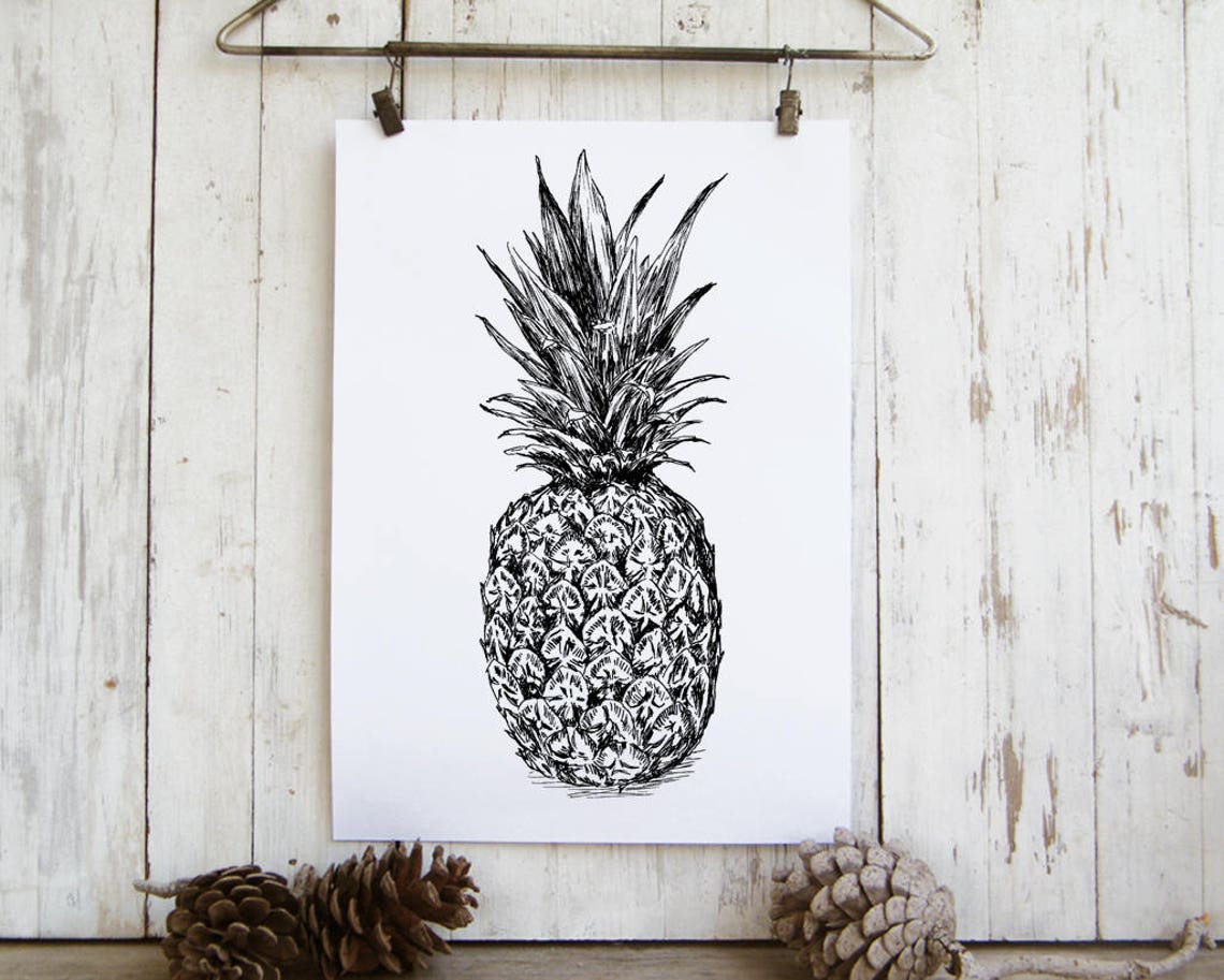 Pineapple Ink Sketch Botanical Tropical Fruit Drawing Poster - Image 3