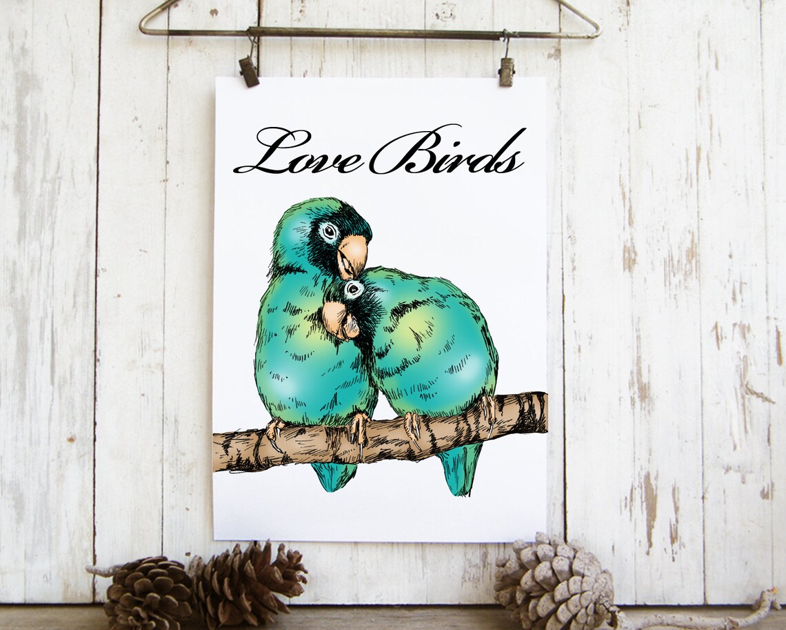Love Birds Snuggling Lovebird Pair Watercolor Branch Art Print - Image 2