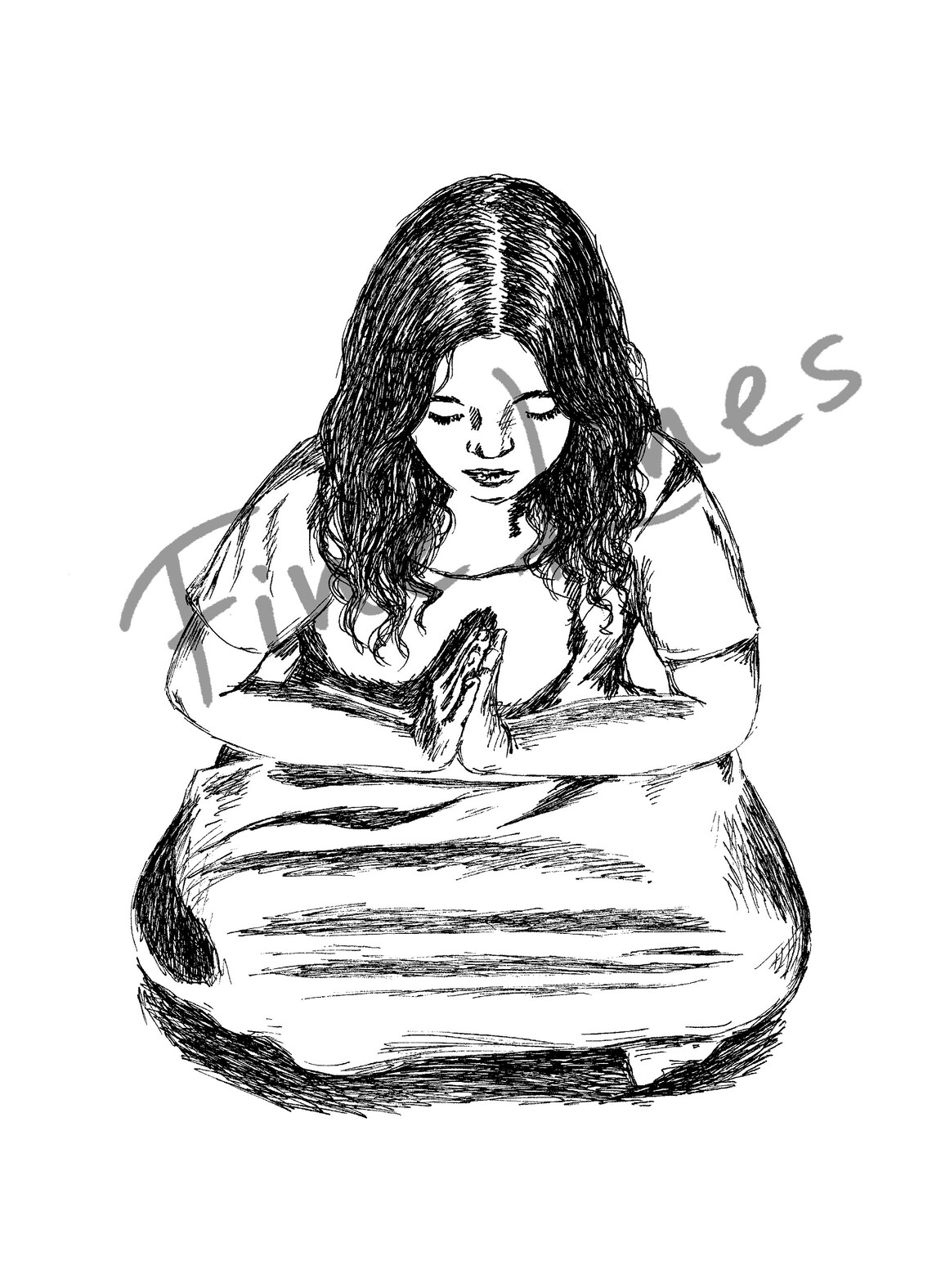 Meditating Woman Yoga Pose Ink Sketch Black and White Zen Art Poster - Image 3