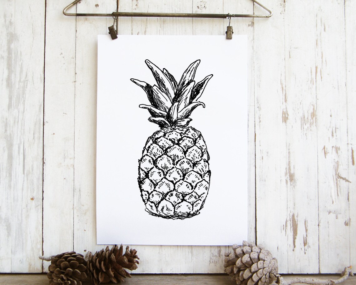 Black White Pineapple Sketch Art Print - Image 3