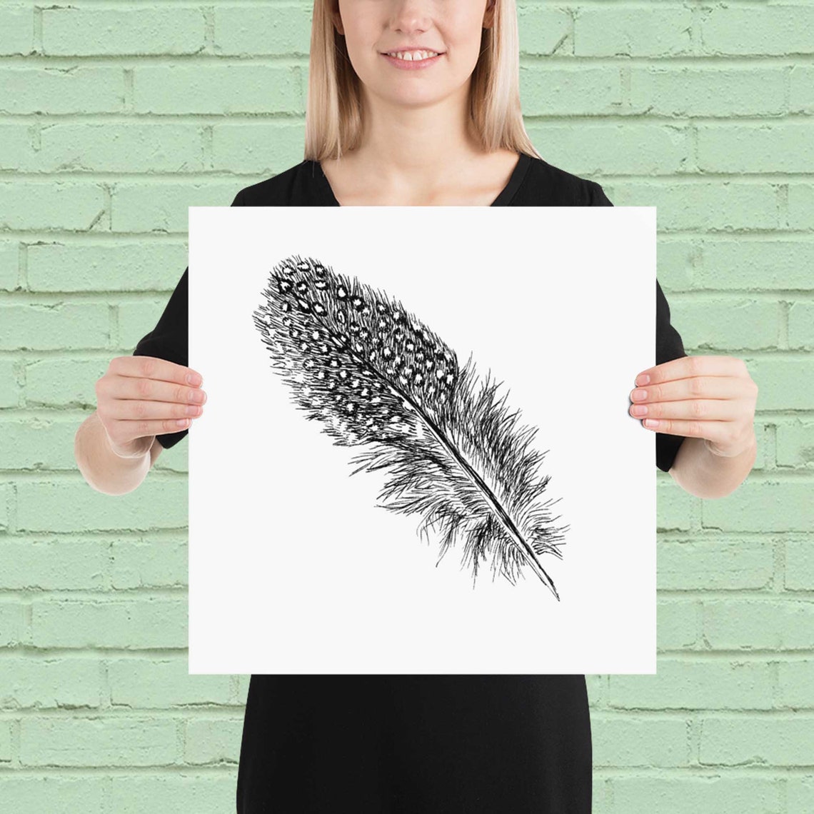 Elegant Feather Black and White Minimalist Nature Sketch Wall Art - Image 3