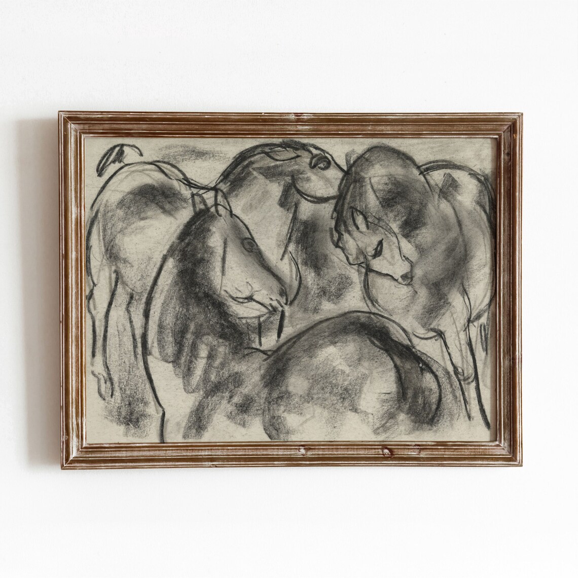 Three Stallions Vintage Horse Sketch, Minimal Art Print