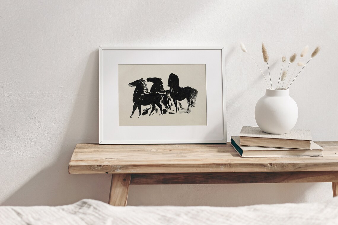 Black Horse Sketch Vintage Minimal Art Print - Image 3