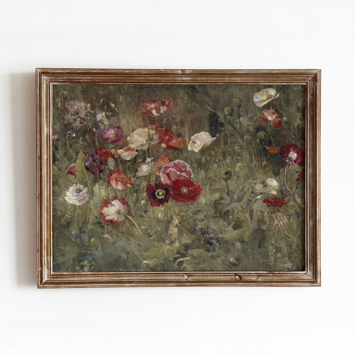Bed of Poppies Vintage Floral Landscape, Art Print