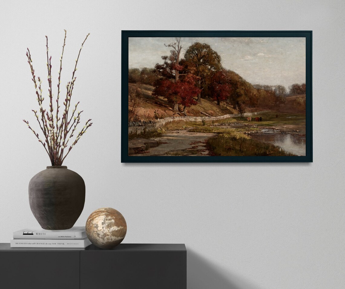 Autumn Landscape With Cows Vintage Art Print - Image 2