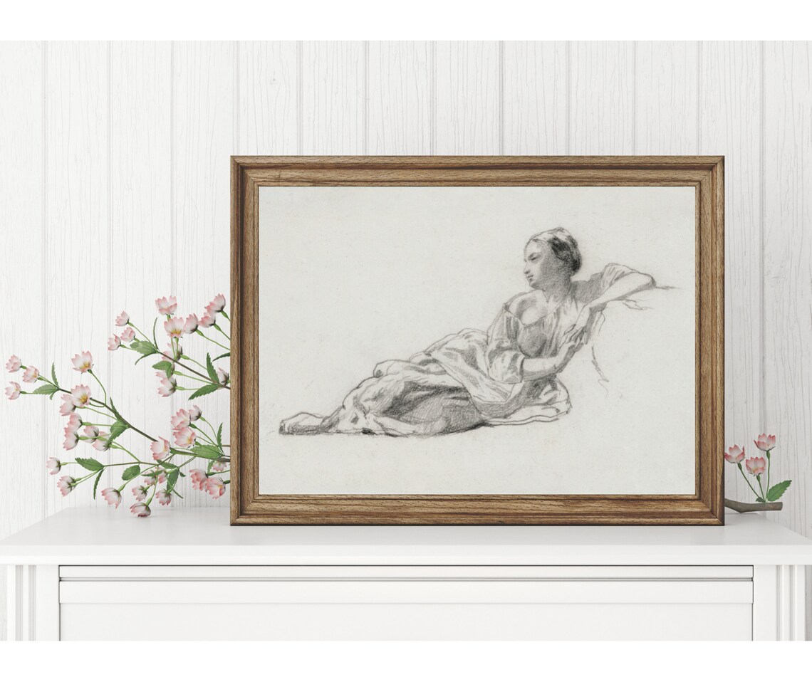 Reclining Woman Sketch, Vintage Minimal Portrait Art Print - Image 3