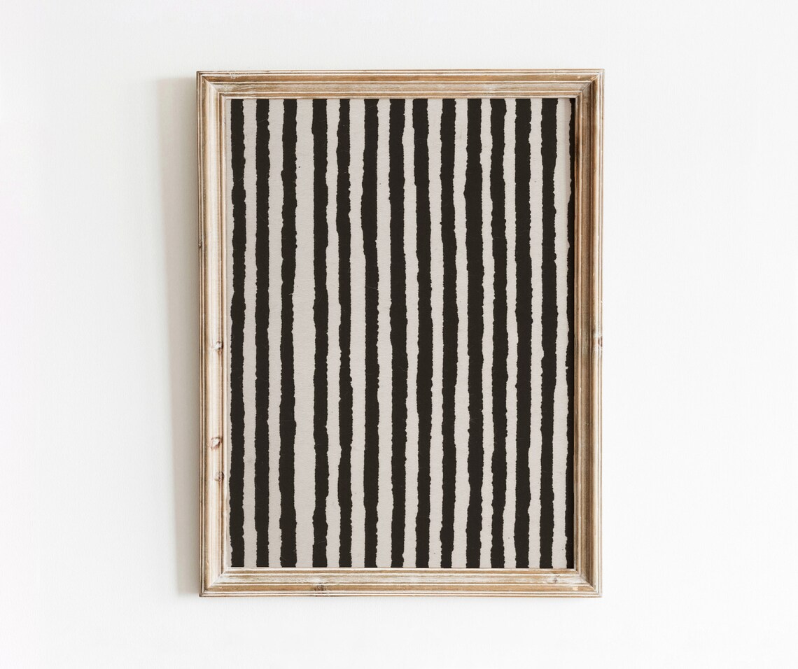 Stripes Vintage Black and White Abstract Art Print