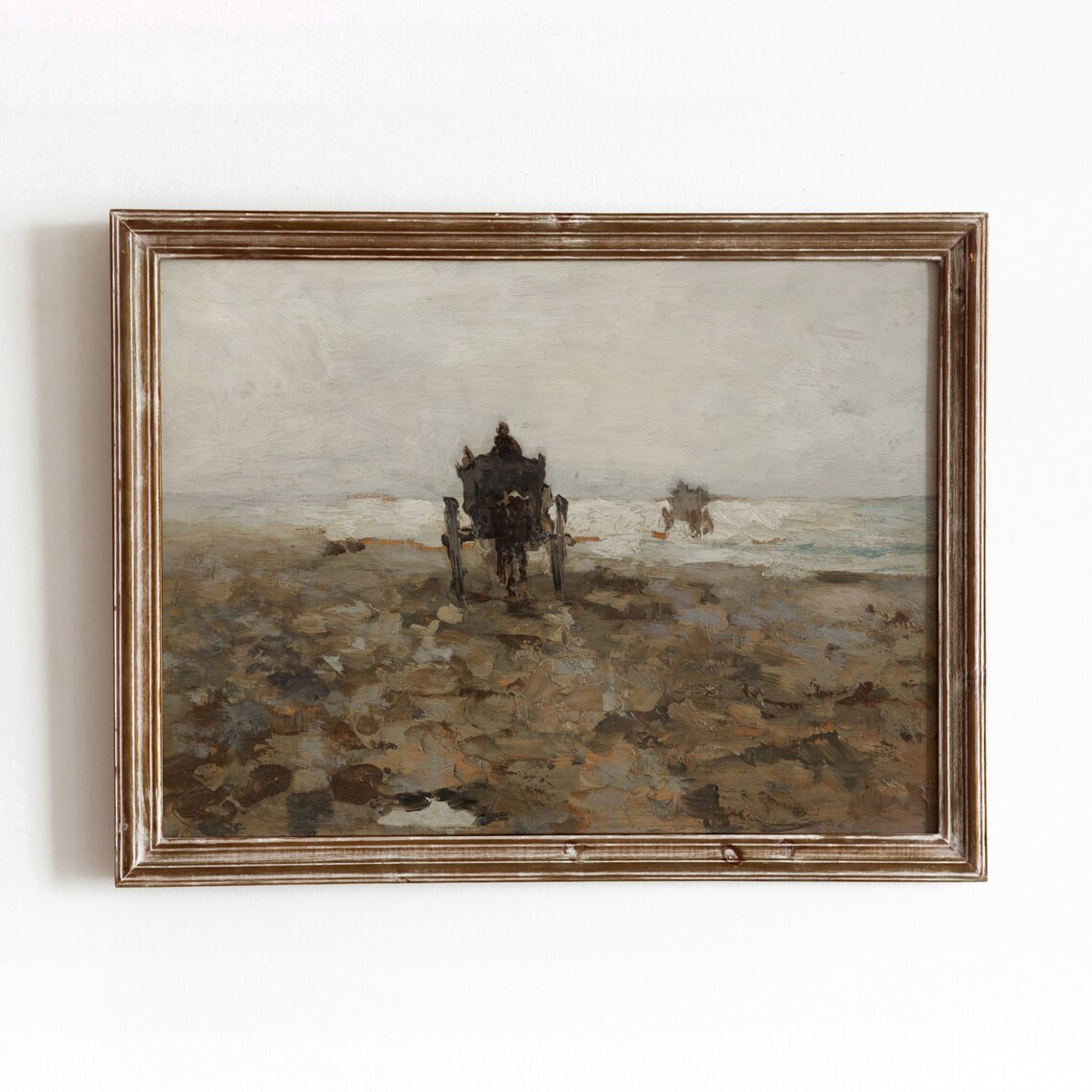 Beach Cart Vintage Coastal Painting, Moody Coast Art Print