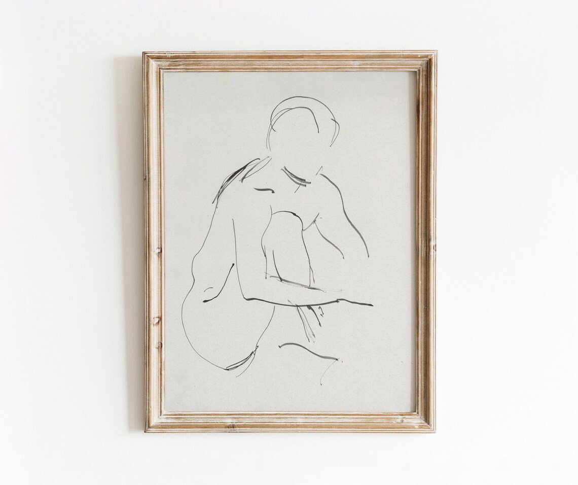Line Sketch Figure Vintage Art Print