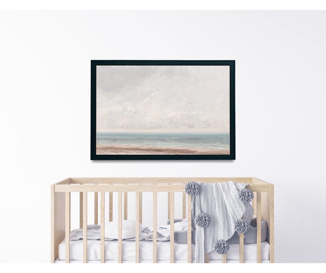 Muted Beachscape Vintage Coastal Nursery Art Print - Image 3