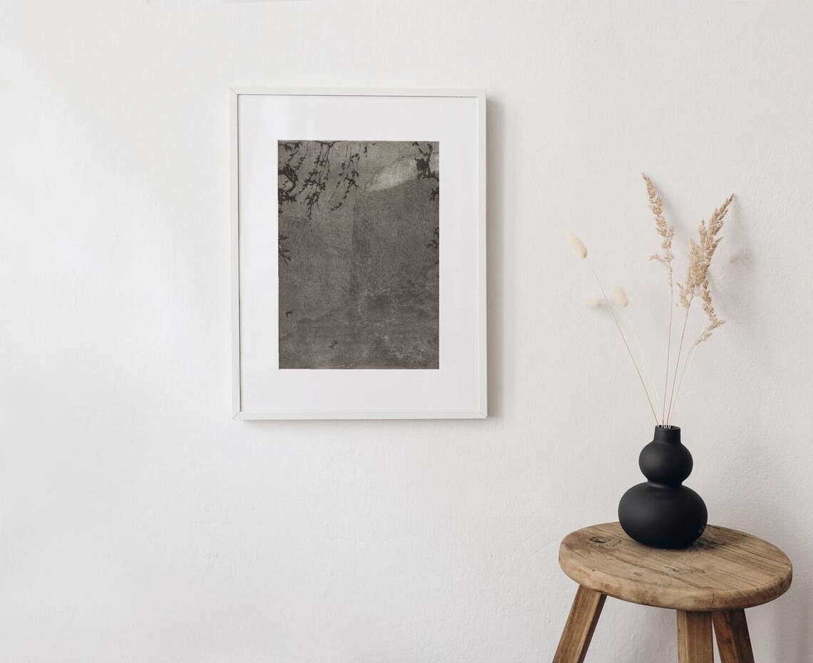 Nightfall Vintage Grey Abstract Painting Art Print - Image 3