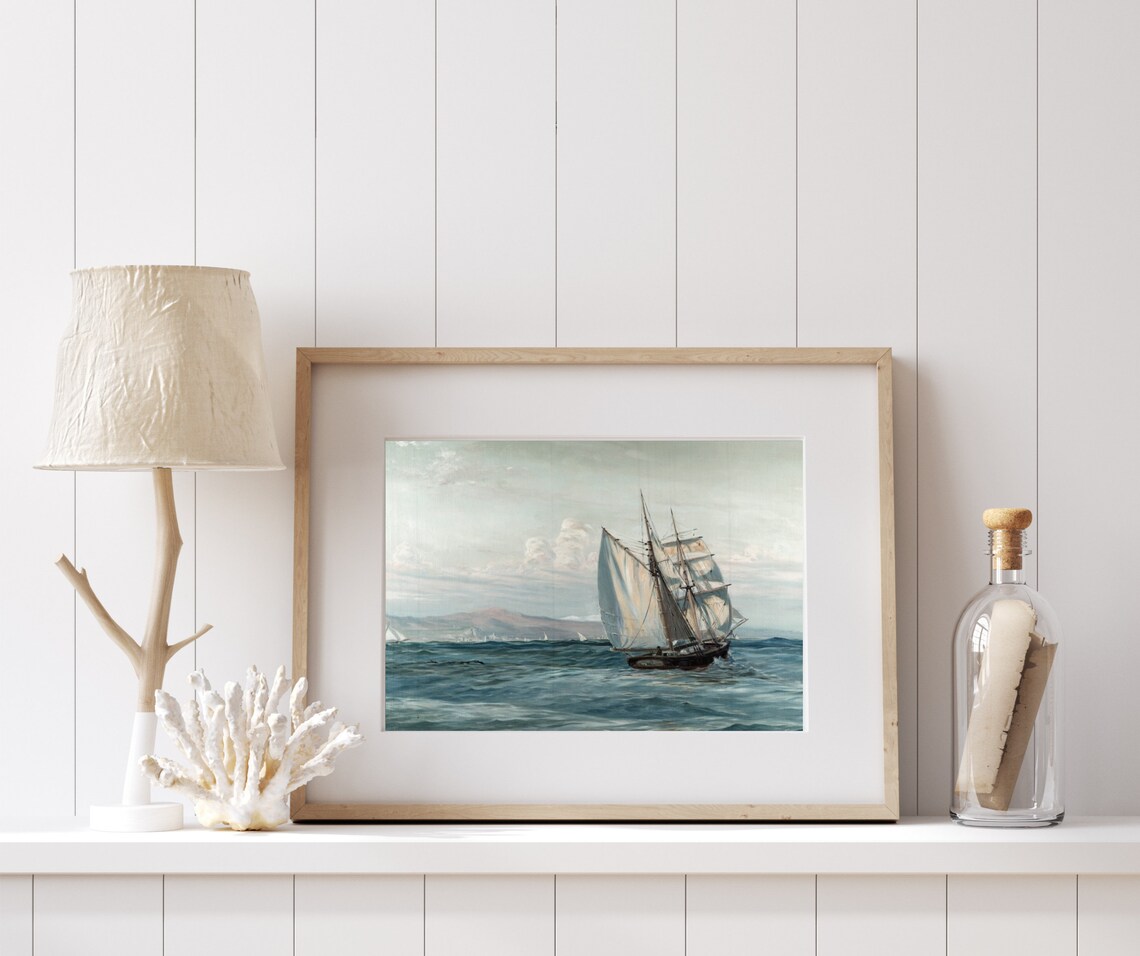 Sailboat In Harbor Vintage Sailing Boat Travel Poster - Image 3