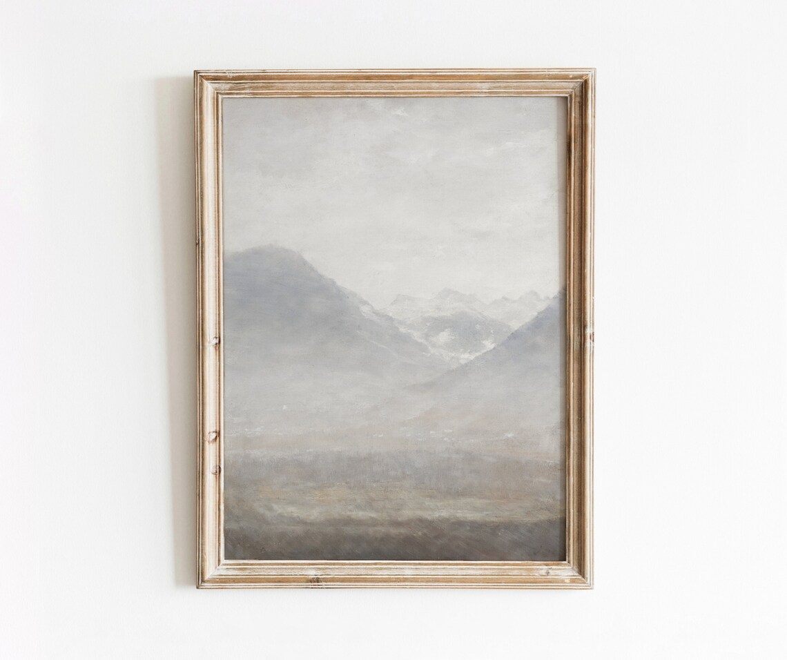Hazy Mountain Valley Vintage Neutral Landscape Art Print