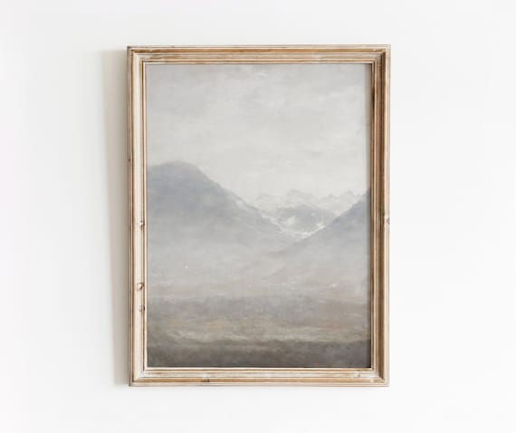 Hazy Mountain Valley Vintage Neutral Landscape Art Print