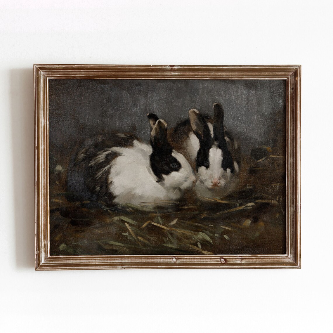 Dutch Rabbits Vintage Animal Painting, Easter Decor Art