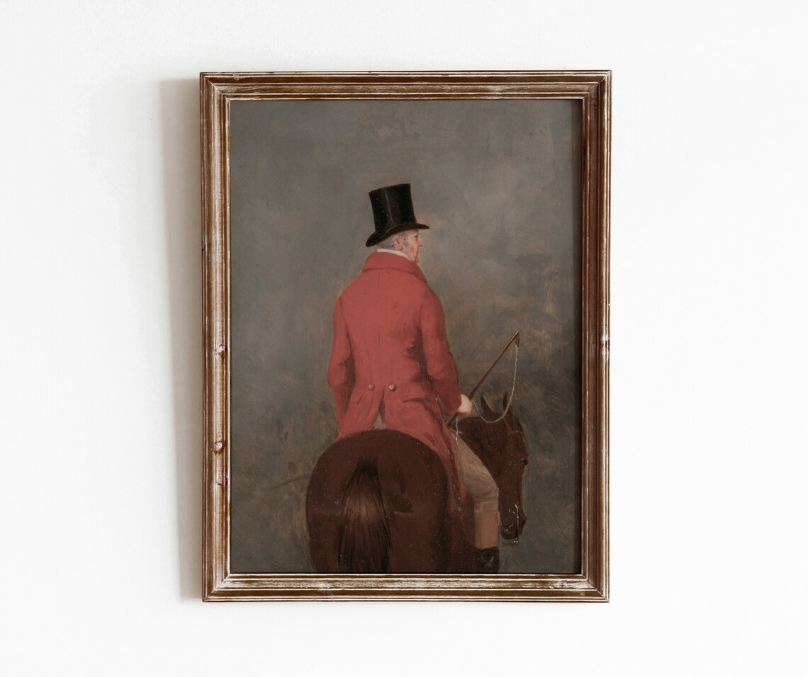 Man On Horseback Vintage English Equestrian Art Print
