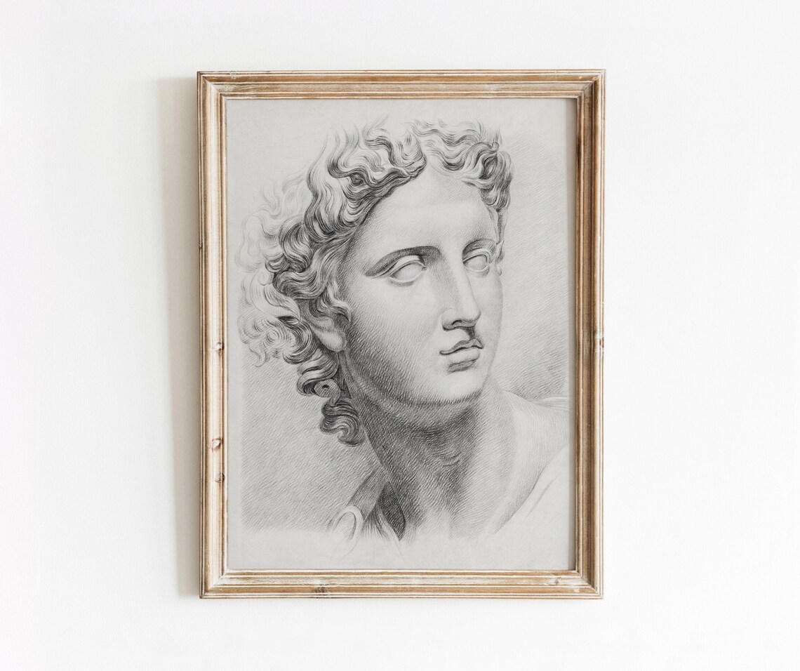 Bust Study, Vintage Marble Sculpture Sketch