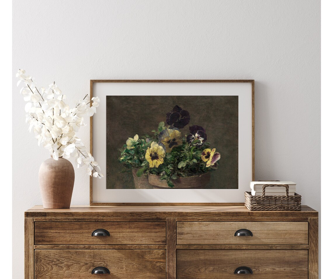 Pansies in Terracotta Vintage Botanical Art Print - Image 3