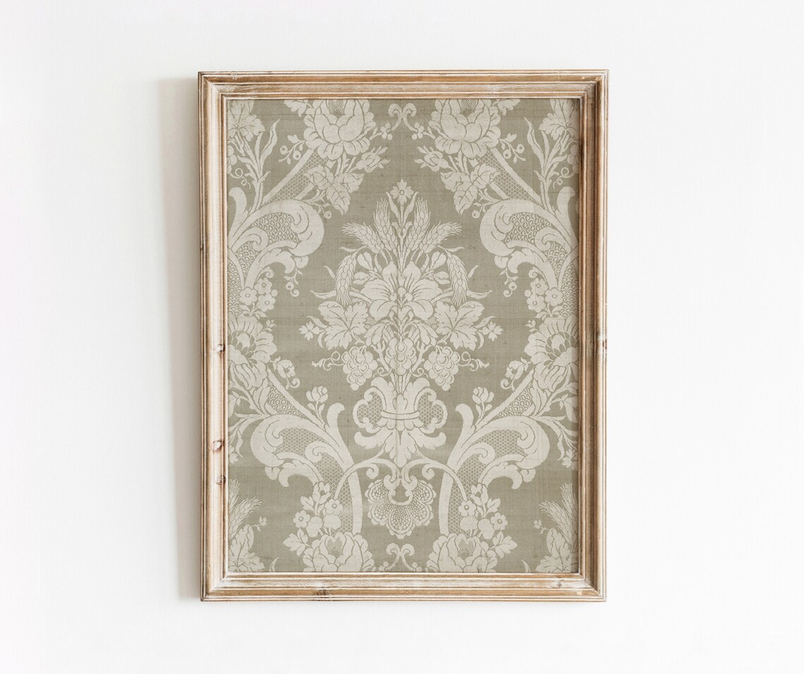 Beige Silk Textile Vintage Damask Art Print