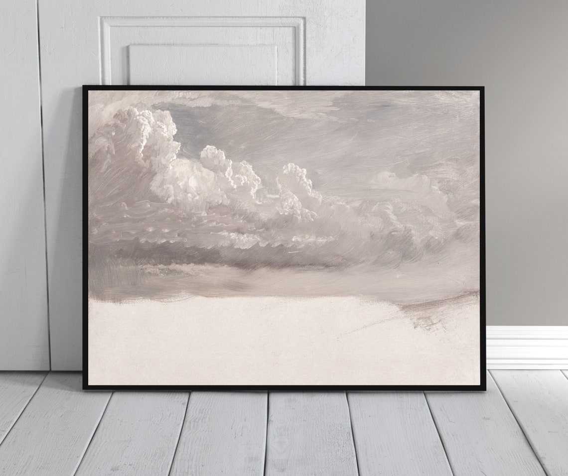 Study Of Clouds Vintage Sky Painting Light Pink Calm Art Nursery Artwork 333 - Image 3
