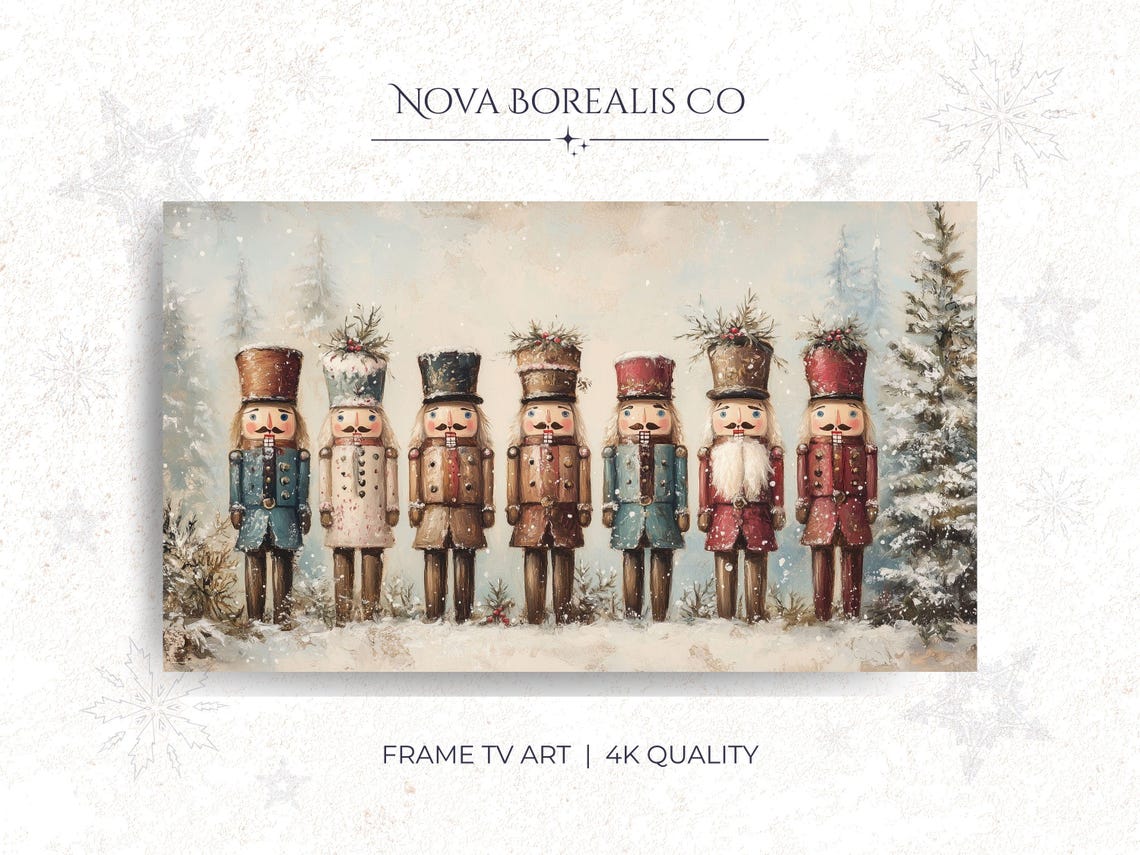 Rustic Christmas Nutcracker Row Winter Snow Holiday Art Print